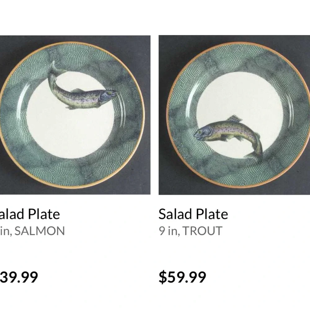 Williams Sonoma 4 English Angler Fish Plate Salmon Trout Bass Cod Made England